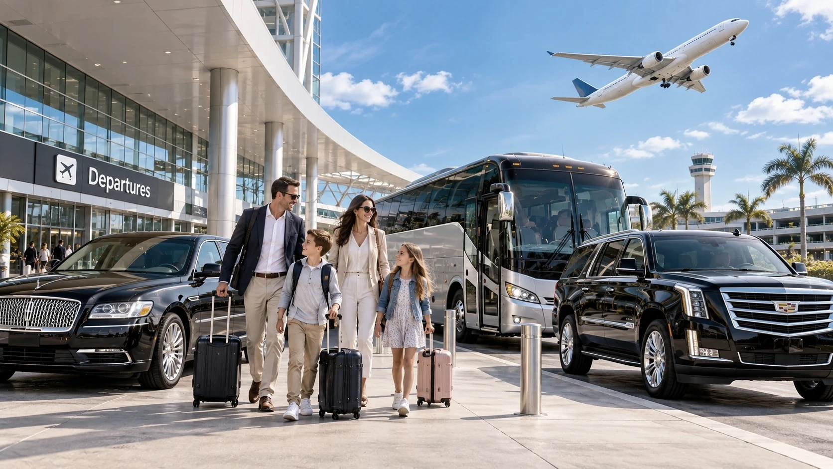 Group charter transportation at a Columbus area airport
